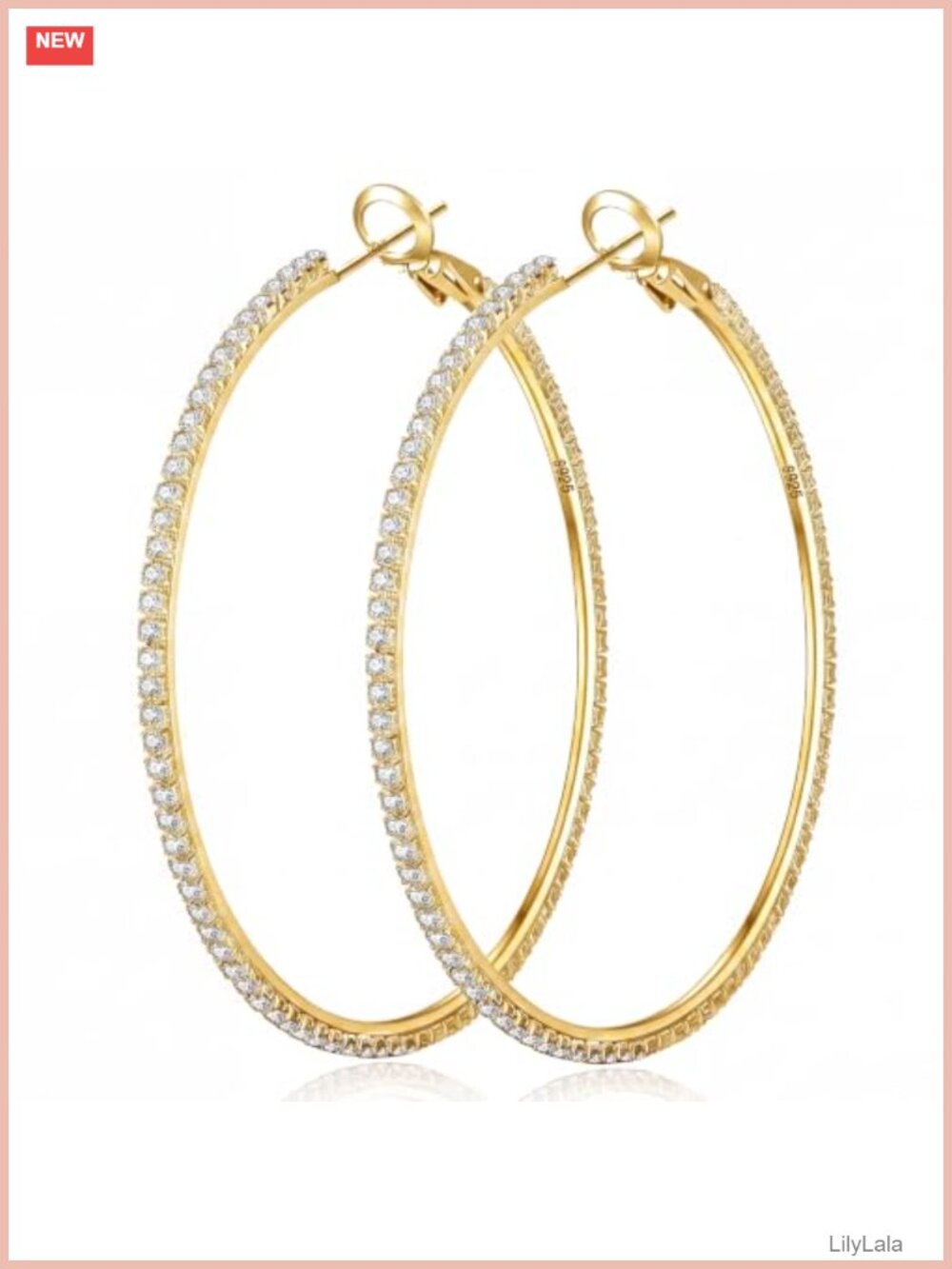 Thin Sterling Silver Hoop Earrings Large Rhinestone Hoop Earrings